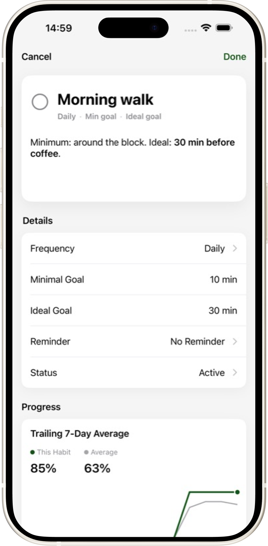 Habit goals and progress history in Got Done