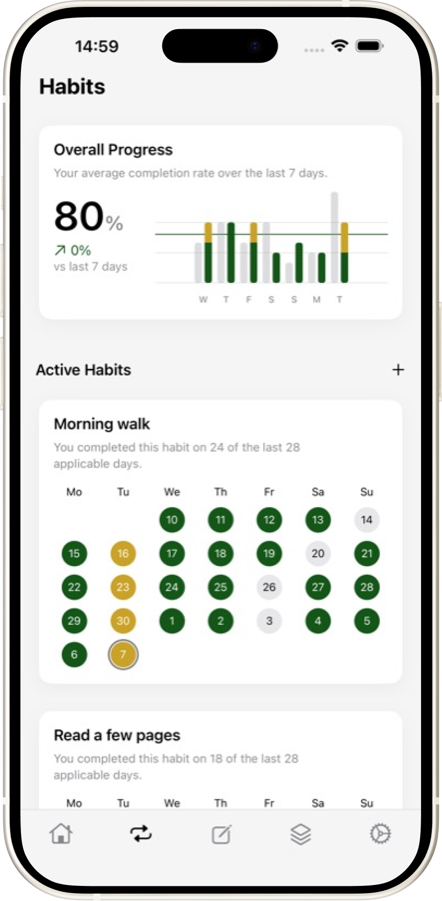 Habit cards and progress overview in Got Done